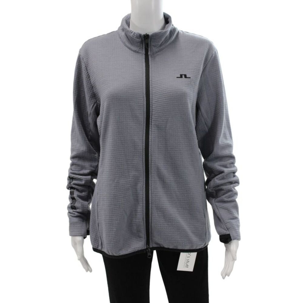 J. Lindeberg Womens Track Jacket Gray Wool High Neck Zip Long Sleeve Size XL